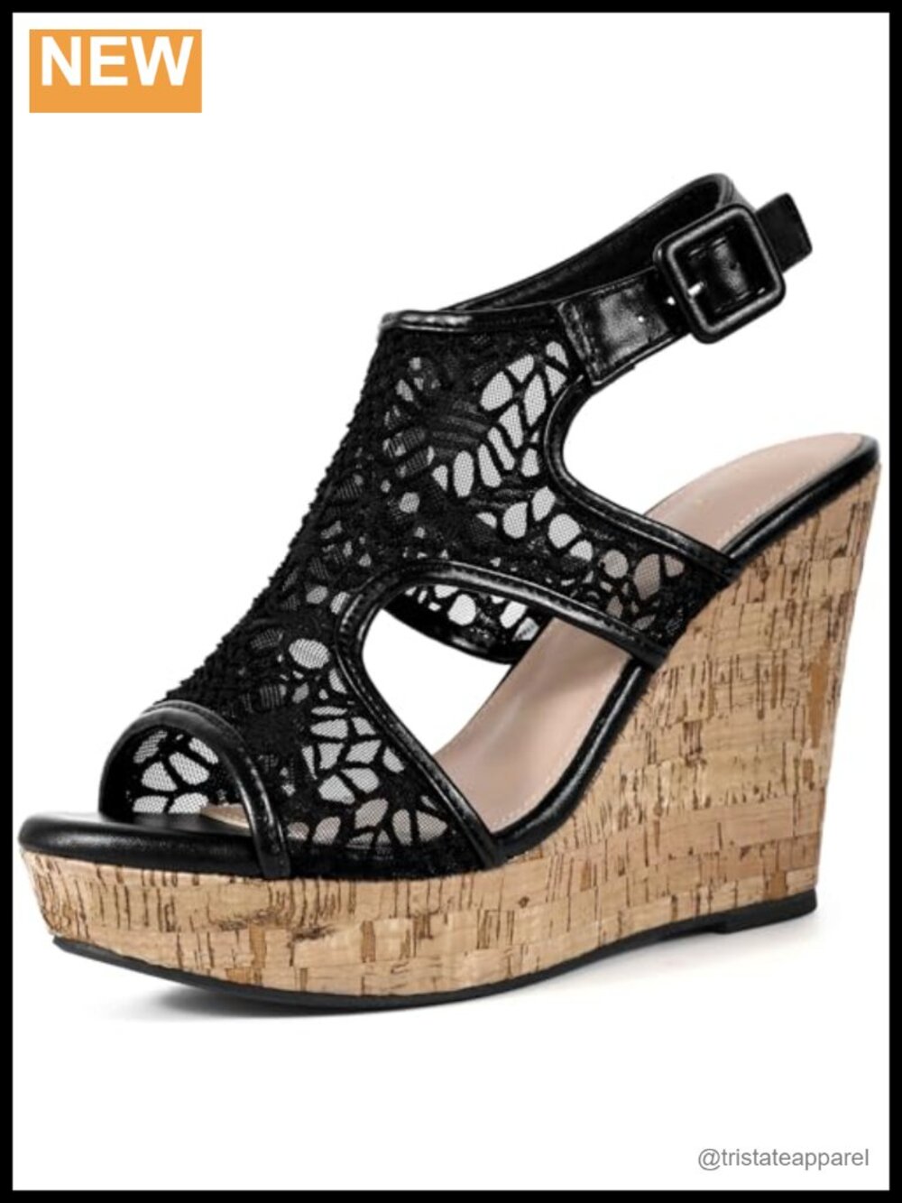 Lace Ankle Strap Platform Wedge Sandals Faux Leather Open Toe